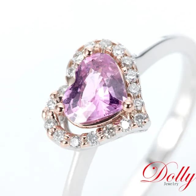 【DOLLY】18K金 無燒斯里蘭卡艷彩紫粉色藍寶石鑽石戒指(現貨 母親節 情人節 交換禮物首選)