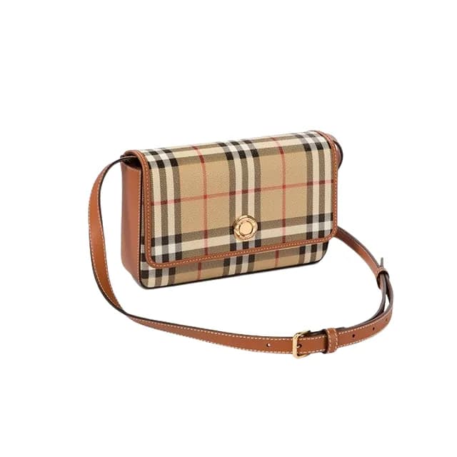 【BURBERRY 巴寶莉】8094435 卡其 Vintage格纹(PVC 迷你斜背包)