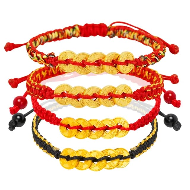 【金品坊】黃金手鍊旺財五帝錢手繩 0.19錢±0.03(純金999.9、綁繩手鍊、黃金手繩)