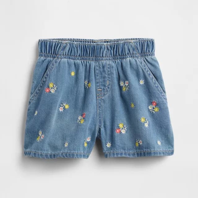 【GAP】女幼童裝 刺繡鬆緊短褲-中度水洗(769136)