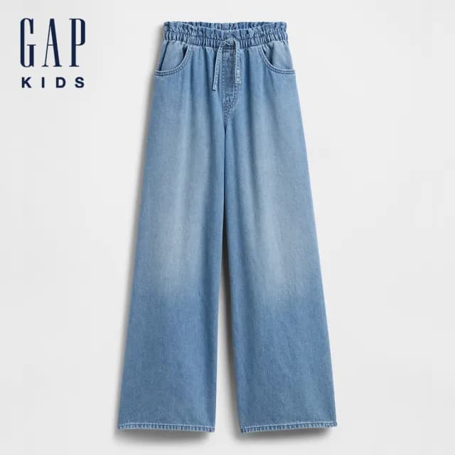 【GAP】女童裝 抽繩鬆緊牛仔褲-中度水洗(782442)