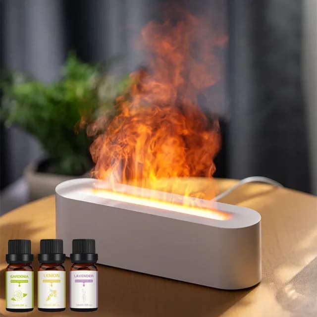 【伊德萊斯】仿真火焰精油香薰機 USB七彩香氛機 家用空氣加濕器(水氧機 小夜燈 擴香機 交換禮物)