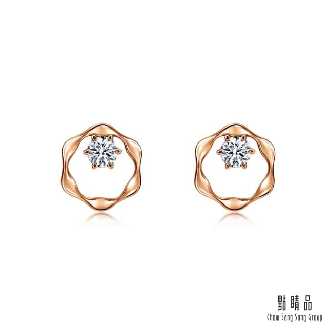 【點睛品】YuYu系列 典雅線條 18K玫瑰金鑽石耳環(一對)