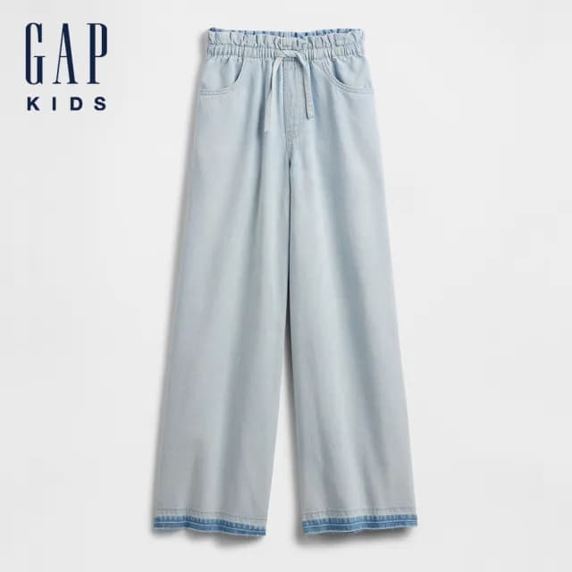 【GAP】女童裝 抽繩鬆緊牛仔褲-淺色水洗(781871)