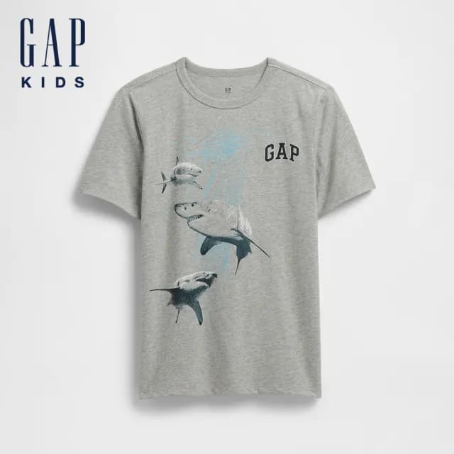 【GAP】男童裝 純棉印花圓領短袖T恤-灰色(768109)