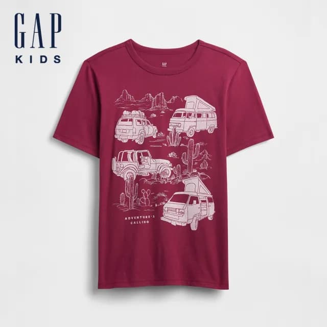 【GAP】男童裝 純棉印花圓領短袖T恤-紅色(768109)