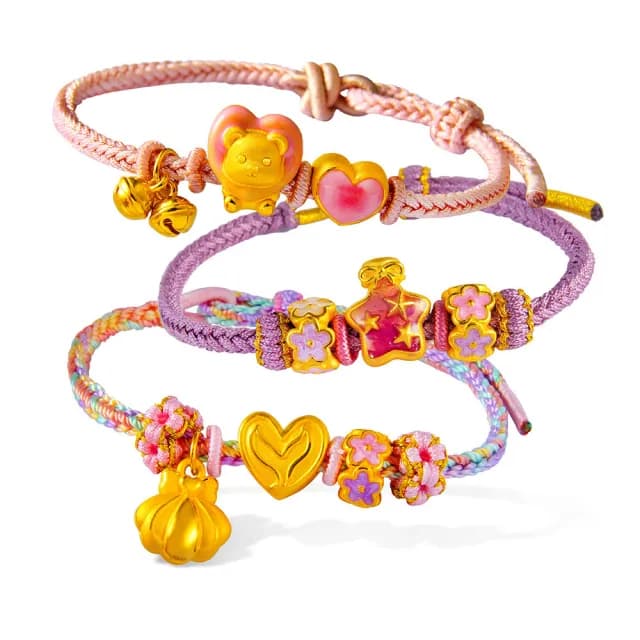 【GJS 金敬順】雙11黃金手鍊 可愛串珠 編織繩手 多選(金重:0.70錢/+-0.05錢)