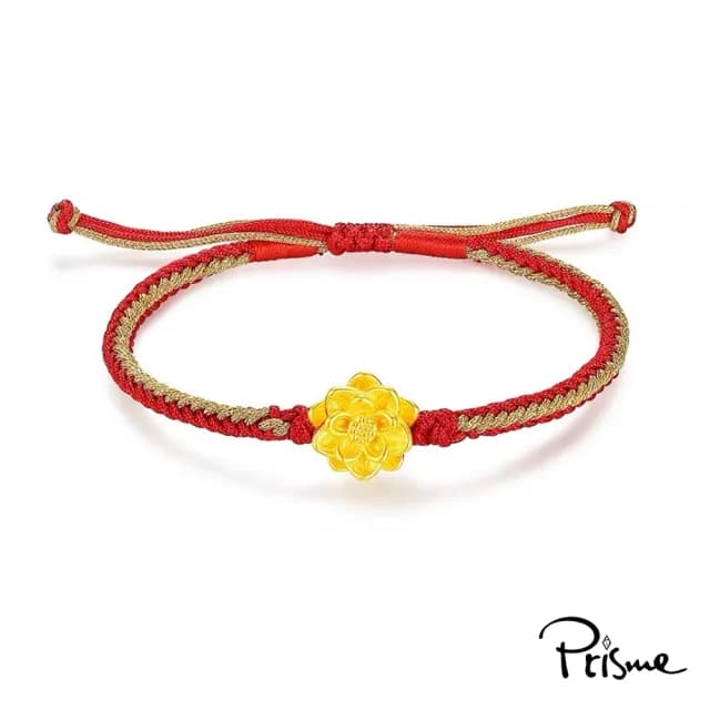 【Prisme】黃金手鍊 蓮花 紅編織手鍊(金重：約0.08錢±0.03)