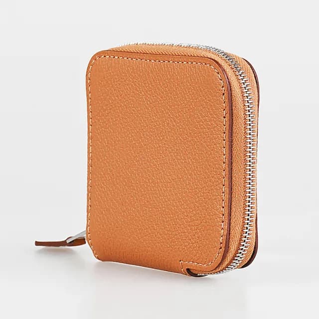 【Hermes 愛馬仕】HERMES SILK IN小牛皮零錢包(焦糖棕)