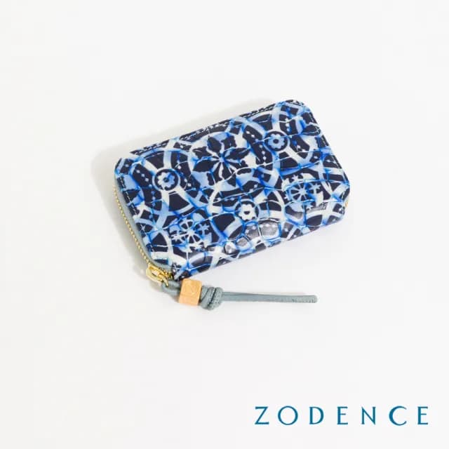 【ZODENCE 佐登司】LISBON進口真皮葡式花磚卡片零錢包(藍/真皮/2025新款上市/)