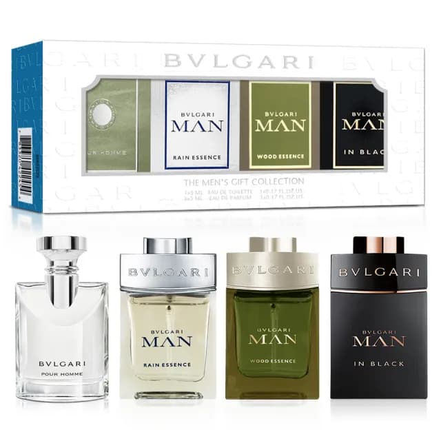 【BVLGARI 寶格麗】男性小香禮盒5mlX4入-大吉嶺/城市森林/空谷之雨/當代真我(平行輸入)