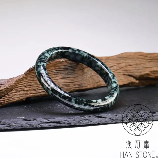 【漢石齋】情人節禮物 天然翡翠A貨 手鐲玉鐲 花青種(手圍18.3/版寬10.1mm)