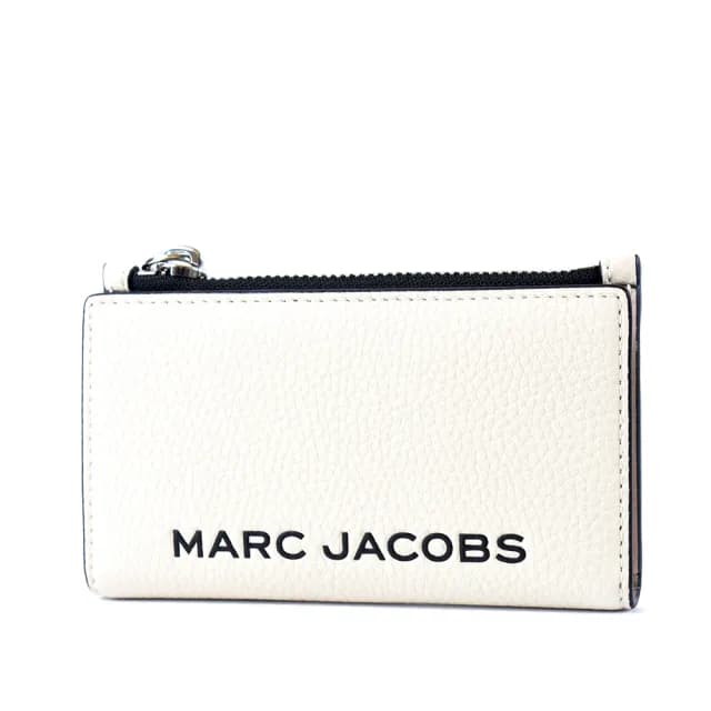 【MARC JACOBS】黑字LOGO荔枝紋釦式證件卡包/零錢包-白色