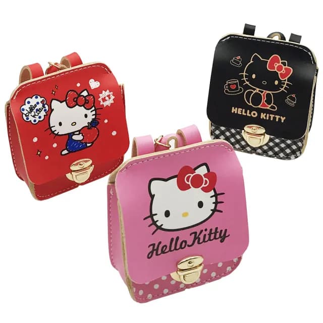 【SANRIO 三麗鷗】情人節禮物 Hello Kitty日式背包零錢包-3件組(3圖各1)