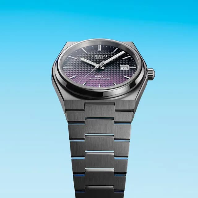 【TISSOT 天梭】PRX系列 1970年代復刻 漸層黑 機械腕錶 七夕 情人節 禮物 送禮 推薦(T1374071105101)