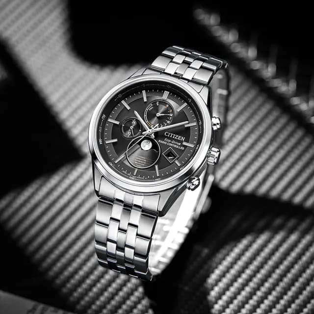 【CITIZEN 星辰】GENTS系列 電波對時 月相光動能腕錶 畢業禮物 送禮 推薦(BY1030-50E)