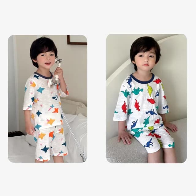 【橘魔法】恐龍 汽車多彩滿印居家服套裝(短袖上衣 短褲 褲子 睡衣 居家服 男童 女童 兒童 童裝)