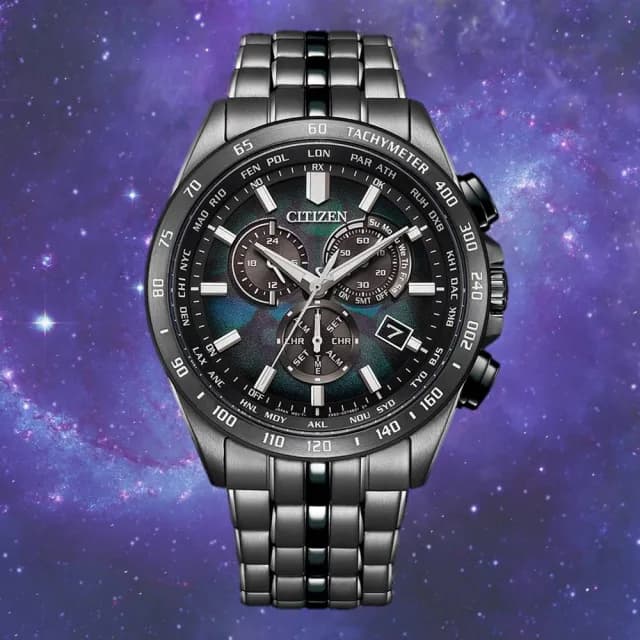 【CITIZEN 星辰】100週年限量宇宙幻彩電波世界時區光動能計時男錶 黑 43mm 雙11 送禮 現貨(CB5878-56E)