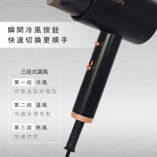 【KINYO】大風量高濃度負離子吹風機(三段式溫控/冷風按鍵/撫平分岔)