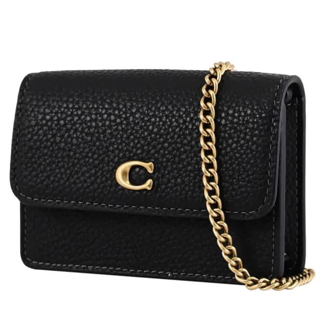 【COACH】簡約C字LOGO皮革卡片包零錢包小廢包斜背包(黑)