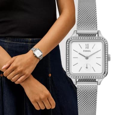 【FOSSIL】Colleen 晶鑽米蘭帶方形女錶-28mm 禮物 送禮 推薦(BQ3970)