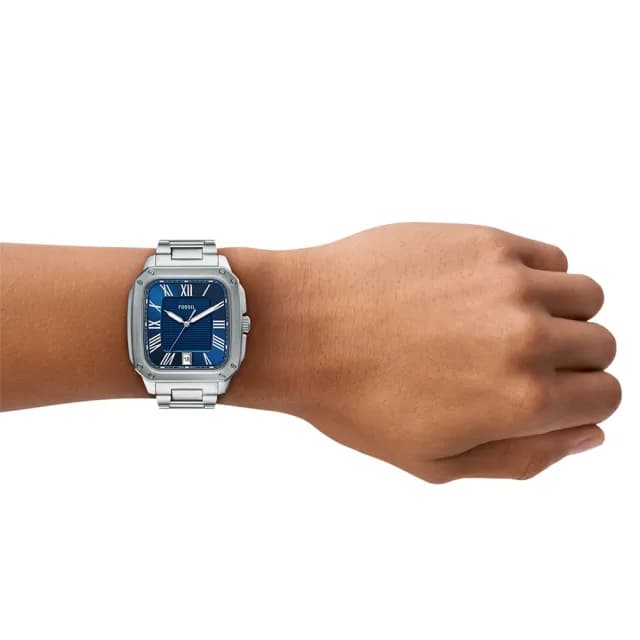 【FOSSIL】Crosby 工業風羅馬方形手錶-藍x銀/42mm 男錶 禮物 送禮 推薦(FS6121)