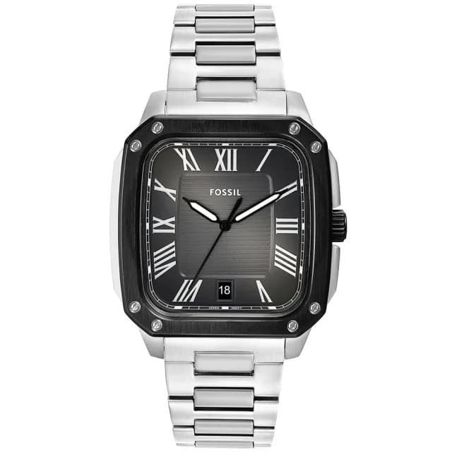 【FOSSIL】Crosby 工業風羅馬方形手錶-槍灰x銀/42mm 男錶 禮物 送禮 推薦(FS6122)