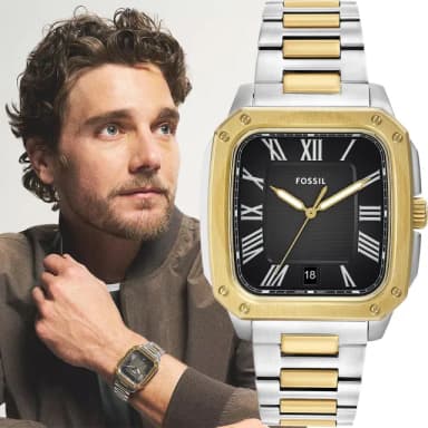 【FOSSIL】Crosby 工業風羅馬方形手錶-槍灰x半金/42mm 男錶 禮物 送禮 推薦(FS6123)