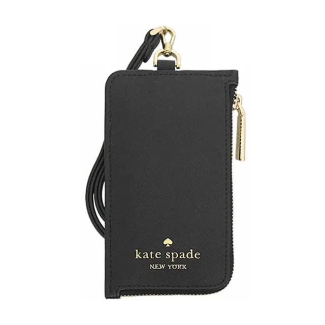 【KATE SPADE】Madison系列簡約黑防刮皮革掛脖證件夾兩用零錢包(KC573 BLK)