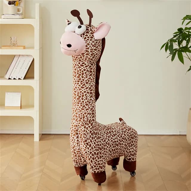 【超微米】創意矮凳 長頸鹿座椅 帶滑輪動物凳 落地手工擺件換鞋凳 喬遷搬家禮物(長頸鹿帶滑輪座椅)