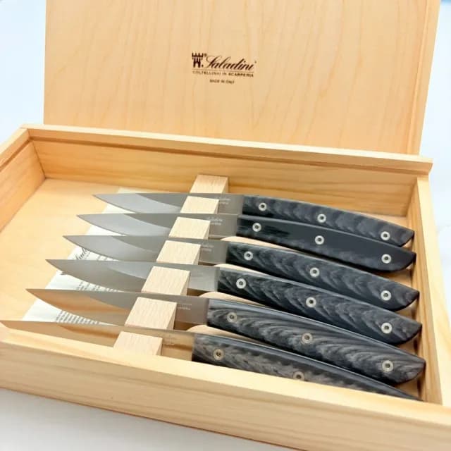 【SALADINI】頂級手工橡仿水牛角樹脂牛排刀11.4CM六入木盒禮盒組(牛排刀 牛排刀套組)