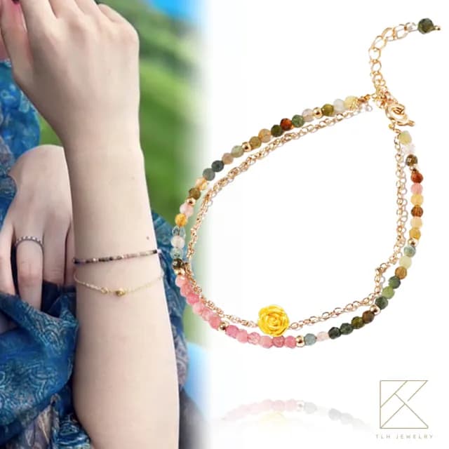 【TLH】雙11 黃金墜手鍊 純金999 花舞星空 約重0.03錢±0.01