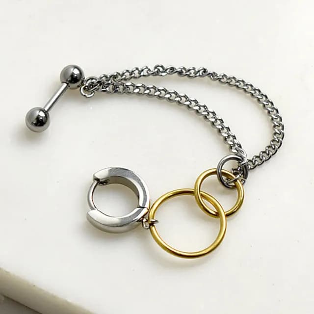 【men life】男生耳環 銀鍊金圈鋼製耳圈耳針(耳環)