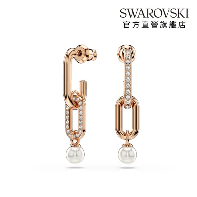 【SWAROVSKI 施華洛世奇】Constella 水滴形耳環 水晶珍珠 圓形切割 白色 鍍玫瑰金色(情人節禮物)