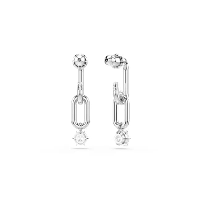 【SWAROVSKI 施華洛世奇】Constella 水滴形耳環 圓形切割 白色 鍍白金色