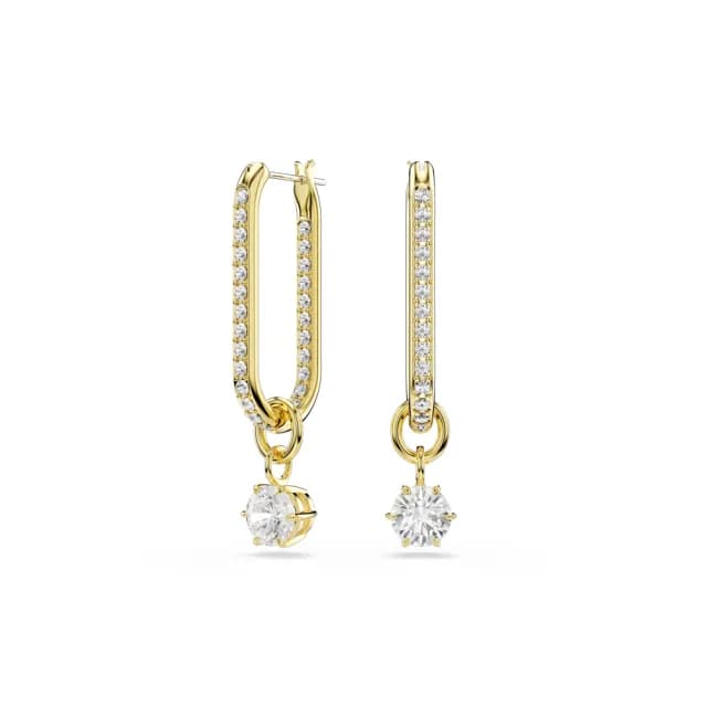 【SWAROVSKI 施華洛世奇】Constella 水滴形耳環 圓形切割 白色 鍍金色