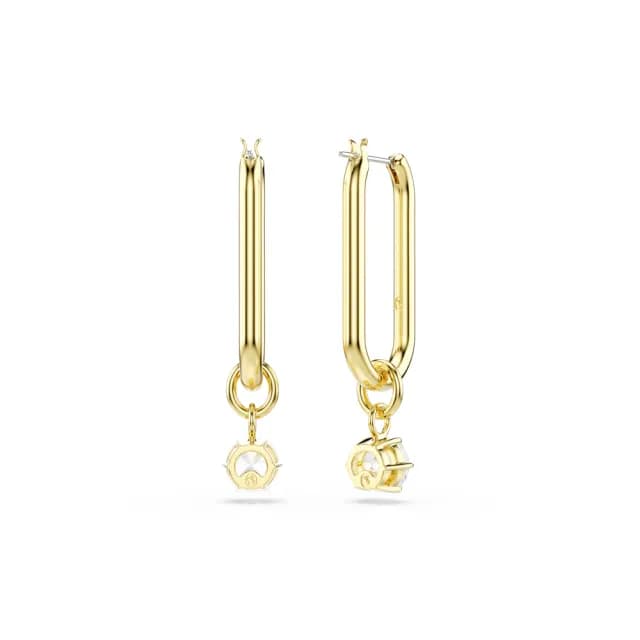 【SWAROVSKI 施華洛世奇】Constella 水滴形耳環 圓形切割 白色 鍍金色