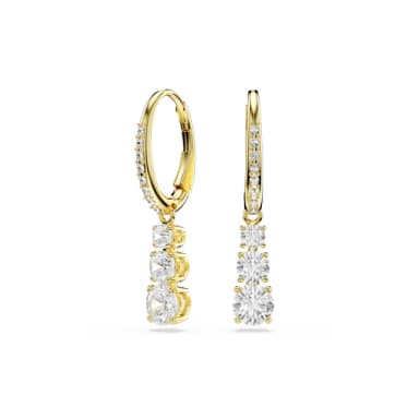 【SWAROVSKI 施華洛世奇】Stilla Attract 大圈耳環 圓形切割 白色 鍍金色