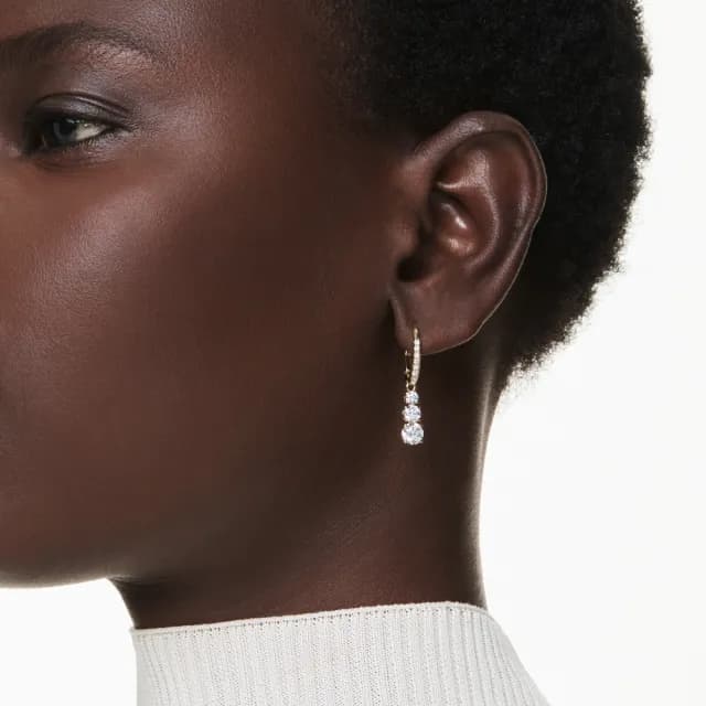【SWAROVSKI 施華洛世奇】Stilla Attract 大圈耳環 圓形切割 白色 鍍金色