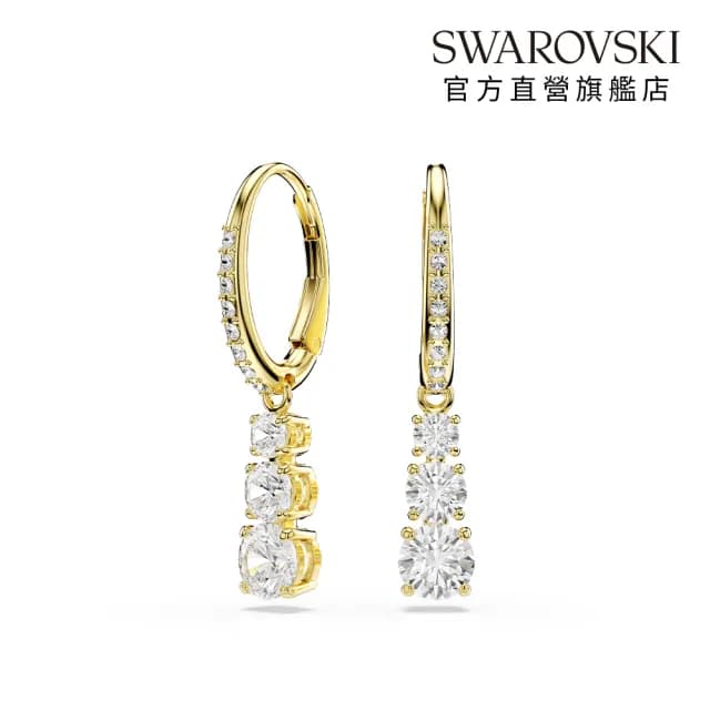 【SWAROVSKI 施華洛世奇】Stilla Attract 大圈耳環 圓形切割 白色 鍍金色
