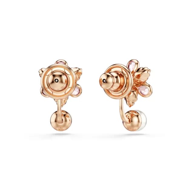 【SWAROVSKI 施華洛世奇】Idyllia 耳環袋 水晶珍珠 混合式切割 花朵 漸層色 鍍玫瑰金色
