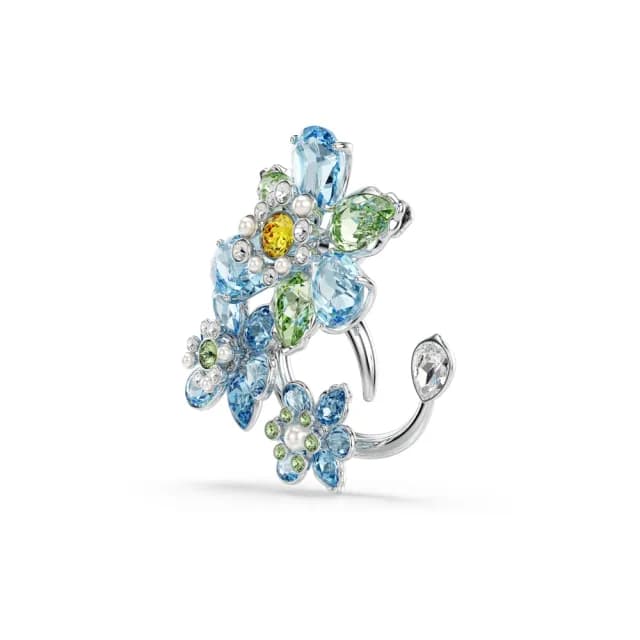 【SWAROVSKI 施華洛世奇】Idyllia 胸針 混合式切割 花朵 藍色 鍍白金色(情人節禮物)