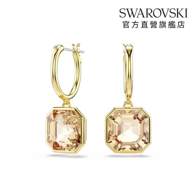 【SWAROVSKI 施華洛世奇】Millenia 水滴形耳環 方形切割 焦糖色 鍍金色