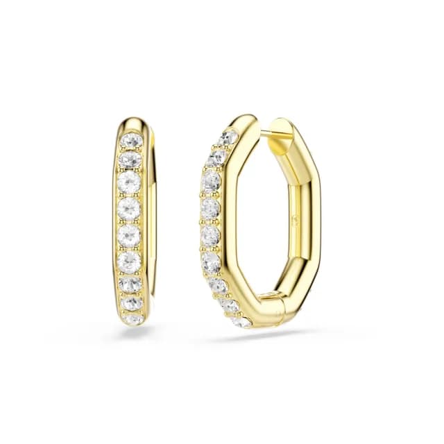 【SWAROVSKI 施華洛世奇】Dextera 大圈耳環 八邊形 圓形切割 白色 鍍金色