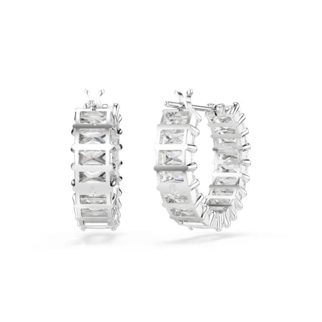 【SWAROVSKI 施華洛世奇】Matrix 大圈耳環 長方形切割 白色 鍍白金色