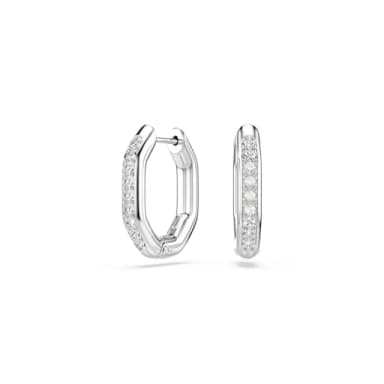 【SWAROVSKI 施華洛世奇】Dextera 大圈耳環 八邊形 圓形切割 白色 鍍白金色