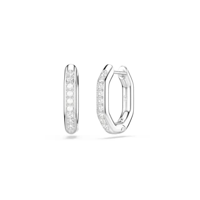 【SWAROVSKI 施華洛世奇】Dextera 大圈耳環 八邊形 圓形切割 白色 鍍白金色