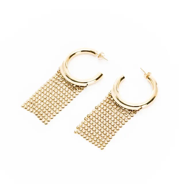 【Paco Rabanne】Pixel Hoop 圈形金屬垂墜耳環(金)