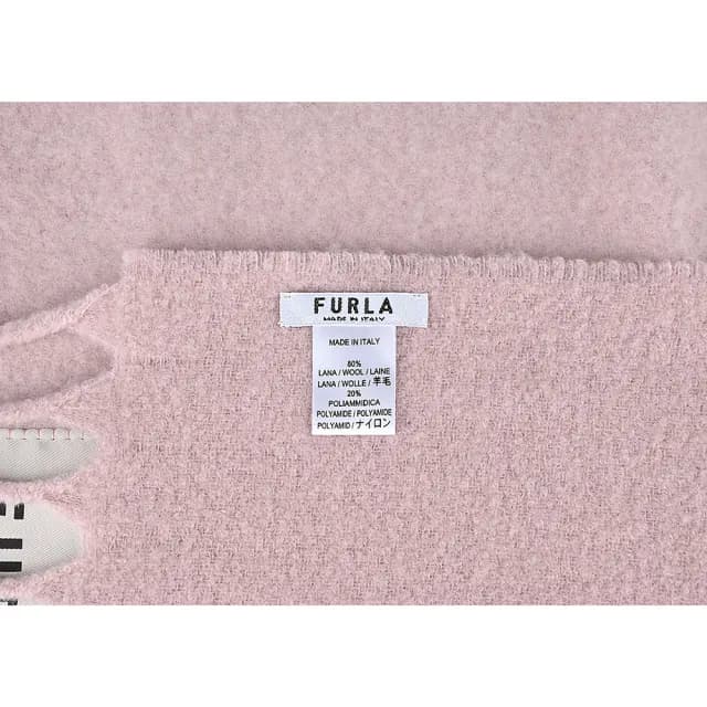 【FURLA 芙拉】FURLA Moon布布標標誌LOGO羊毛搭流蘇混紡圍巾(粉)