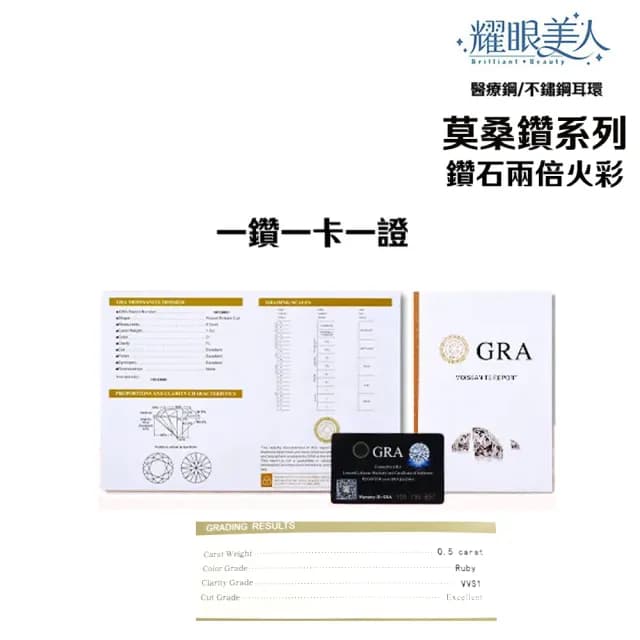 【耀眼美人】超閃耀一克拉淺藍寶石莫桑鑽耳環鈦閃耀/鈦鋼耳環後鎖式(過爐款/八心八箭/莫桑鑽/爸氣購物節)
